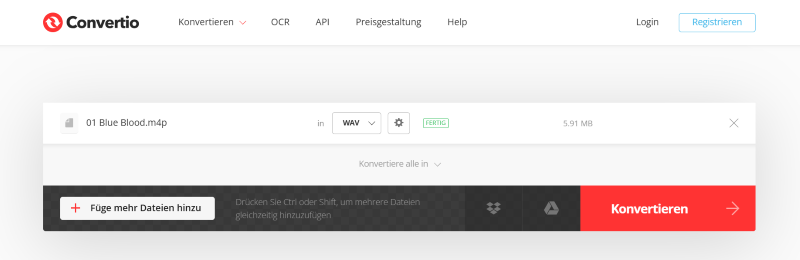 Bei Convertio AAC in WAV umwandeln