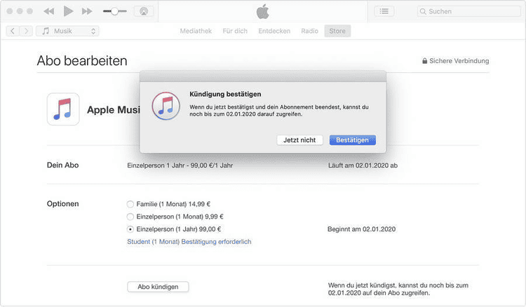 Abo kündigen auf iTunes