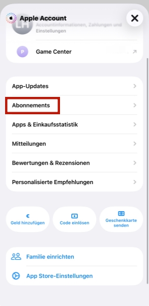 Abonnements in App Store auf iOS