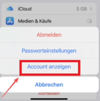 Auf Account anzeigen Button tippen