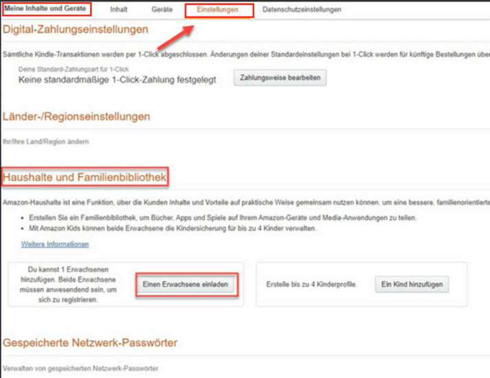 Die Haushalte und Familienbibliothek auswählen
