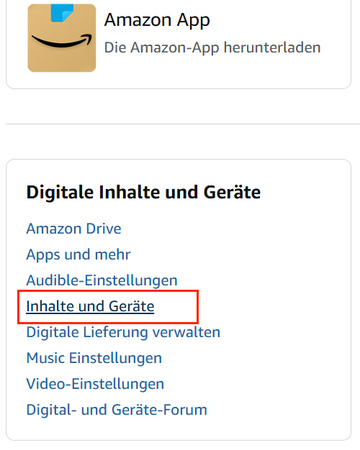 Den Bereich Inhalte und Geräte öffnen