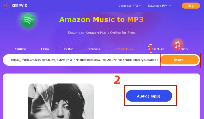 Amazon Music als MP3 Download in Keepvid