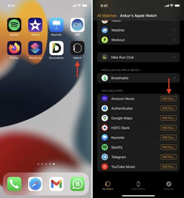 Amazon Music auf Apple Watch mit iPhone installieren