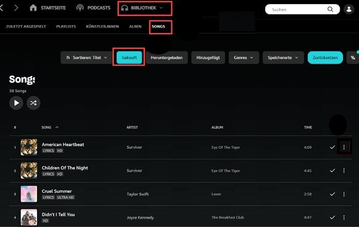 Gekaufte Songs von Amazon Music heruntarladen