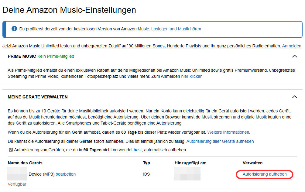 Amazon Music-Einstellungen