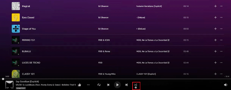 Amazon Music Unlimited Zufallswiedergabe deaktivieren auf Website