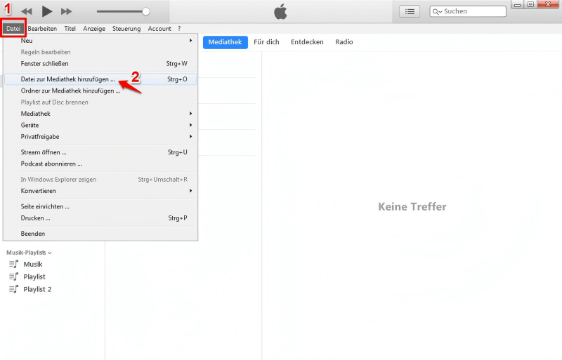 Songs in iTunes-Mediathek importieren
