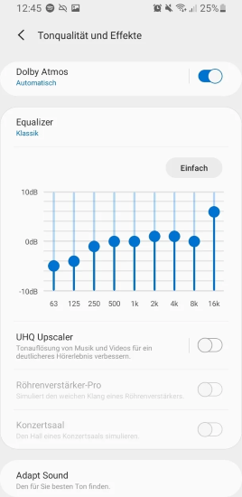 Smartphone-Menü „Einstellungen“ mit hervorgehobenem Bereich „Ton und Vibration“ zur Audio-Optimierung