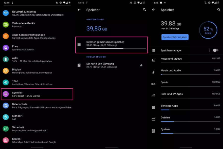 Android-Speicherplatz prüfen und freigeben