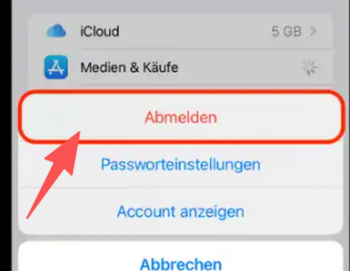 Auf Abmelden tippen und Konto verlassen