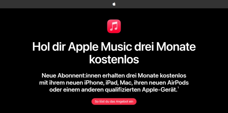 Apple Music 3 Monate kostenlos mit neuem Gerät