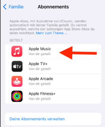 Apple Music Abo suchen in der Liste