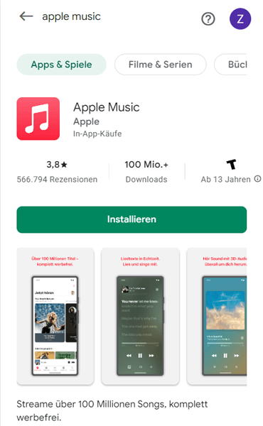 Apple Music App installieren auf Android