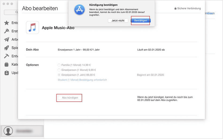 Abonnements auf Mac kündigen