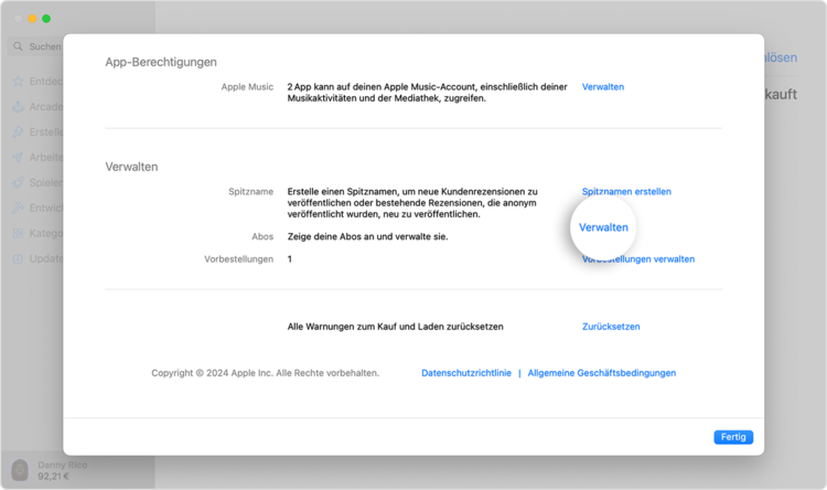 Abonnements auf Mac verwalten