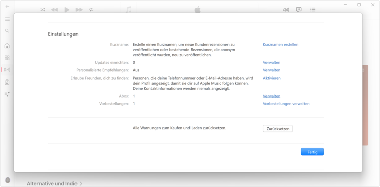 Apple Music Abo auf Windows verwalten
