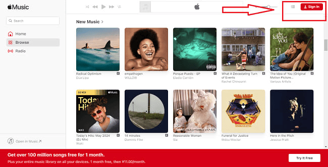 Apple Music online anmelden