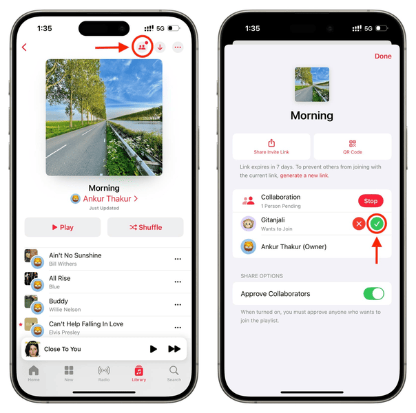 Option Personen genehmigen für kollaborative Playlist aktivieren