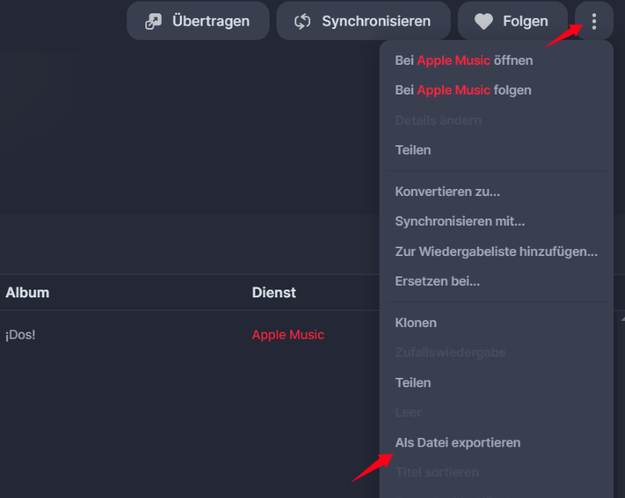 Apple Music Playlist als Datei exportieren