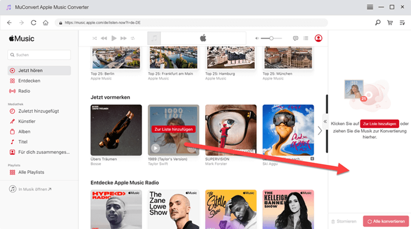 Apple Music Playlist in Konvertierungsliste ziehen