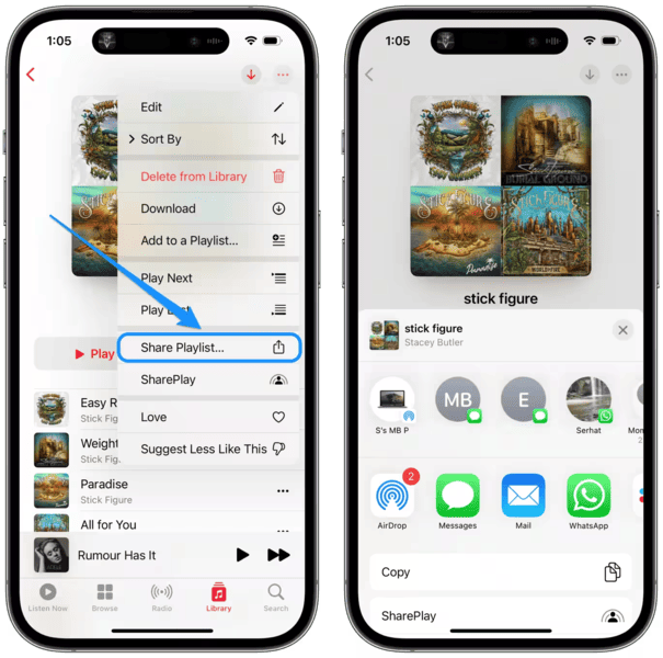Option Playlist teilen in Apple Music auswählen