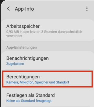 Die Berechtigungen für Speicher und Telefon prüfen