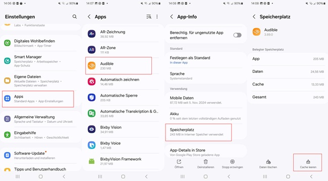 Cache der Audible-App auf Android leeren