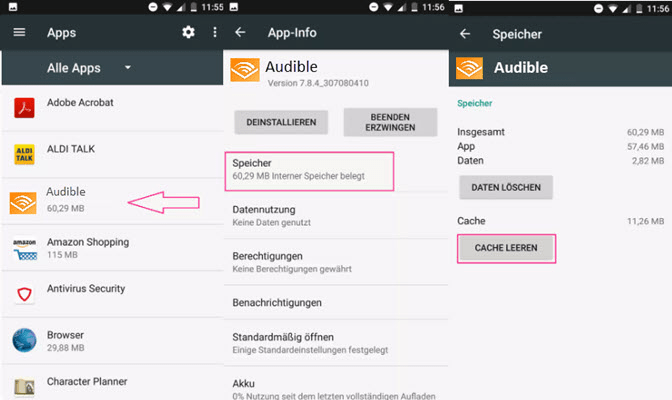 Den Cache der Audible App unter Android leeren