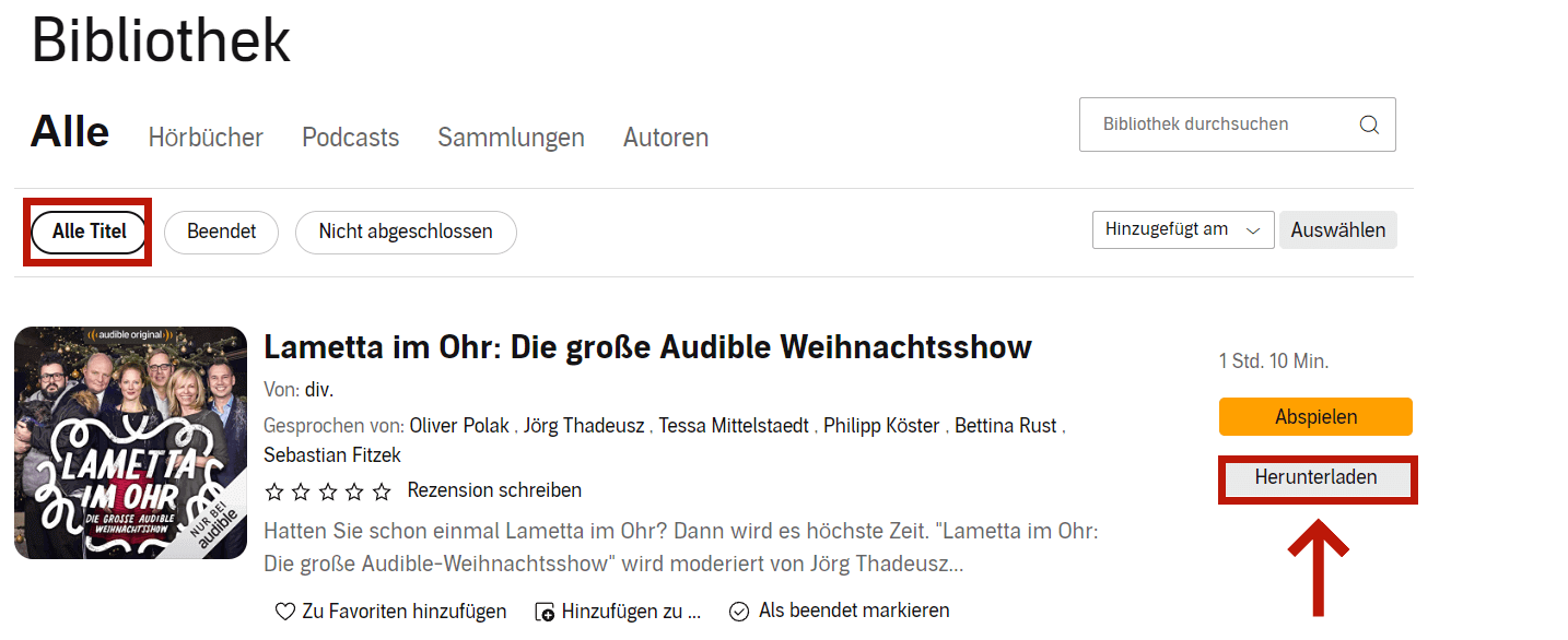 Audible Hörbücher herunterladen