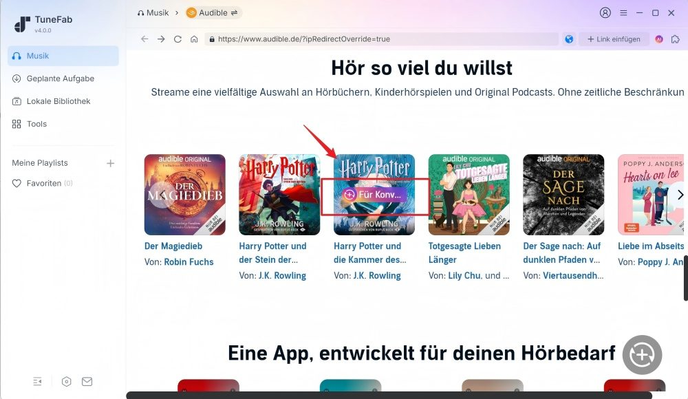 Audible in TuneFab zur Konvertierung hinzufügen