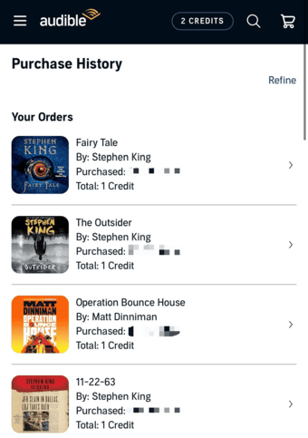Audible-Kaufhistorie kontrollieren