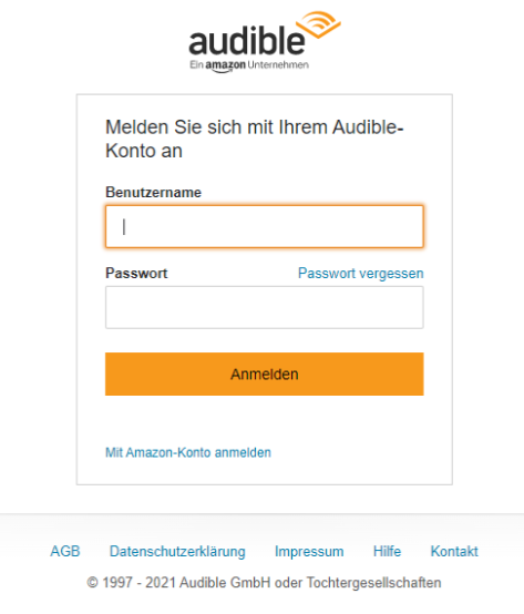 Sich bei Ihrem Audible Konto anmelden