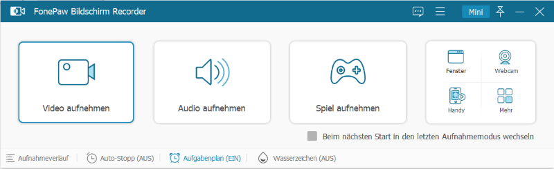 Wählen Sie die Funktion „Audio aufnahme“ aus