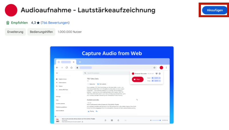 Audioaufnahme Plugin hinzufügen