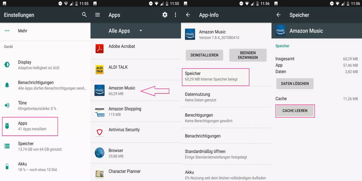 Auf Android Cache leeren