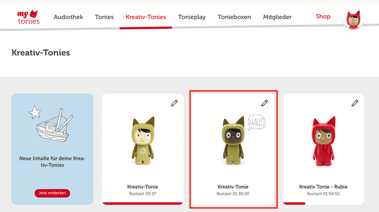Auf Kreativ-Tonies klicken
