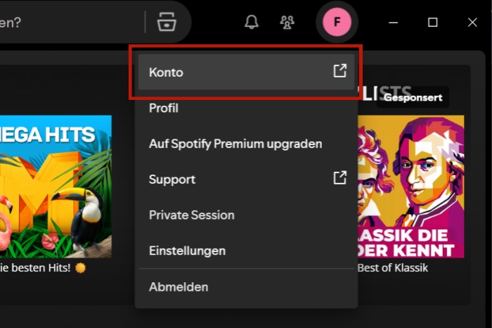 Auf Spotify-Konto klicken