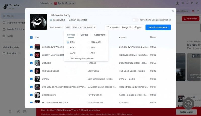 Ausgabeparameter in TuneFab Apple Music festlegen
