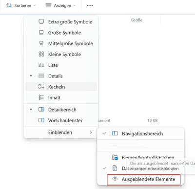 Ausgeblendete Elemente aktivieren