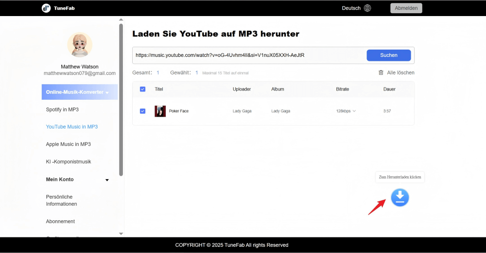 YouTube Musik auf TuneFab online Downloader herunterladen