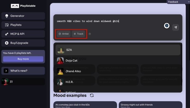 Beschreibung für AI Playlists in Playlistable