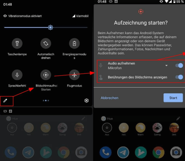 Bildschirmaufzeichnung auf Android