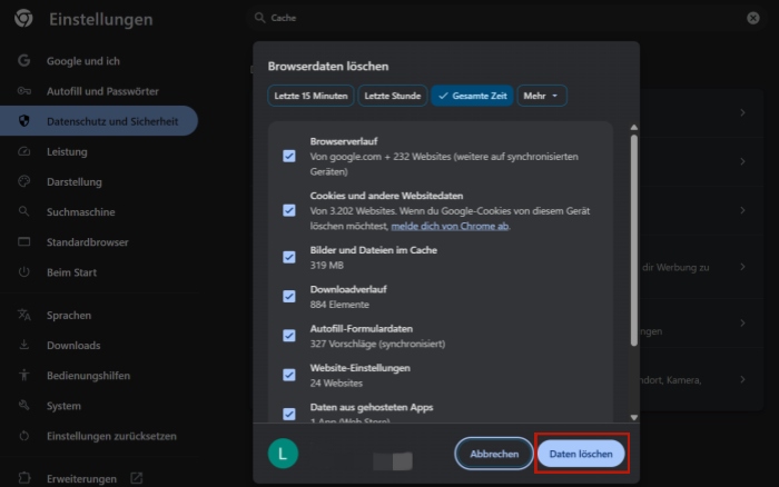 Cookies und andere Websitedatum in Chrome