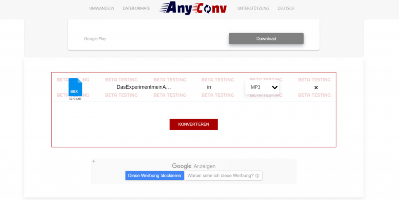 Datei auswählen bei Anyconv