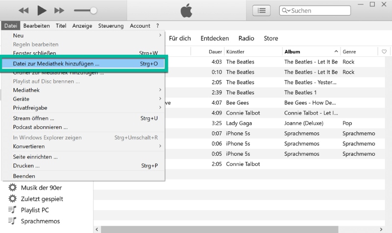 Dateien zu iTunes hinzufügen