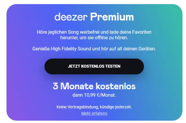 Deezer abonnieren mit der Testophase