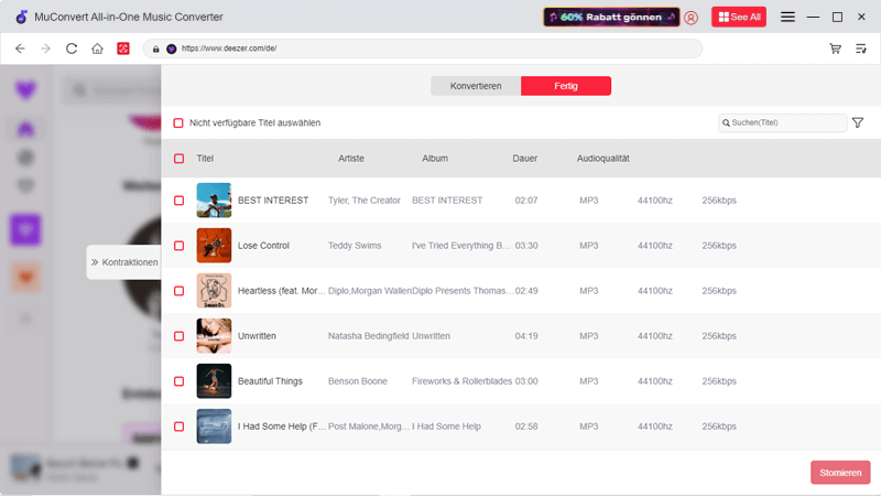 Konvertierung von Deezer-Musik beenden