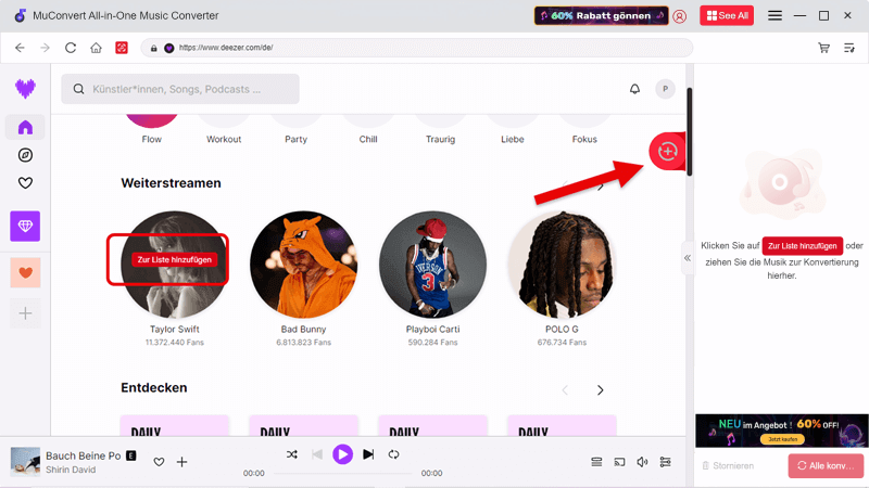 Deezer-Musik zum Konvertierung ziehen