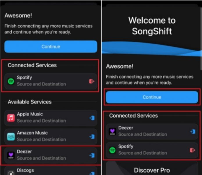 Deezer und Spotify in SongShift verbinden